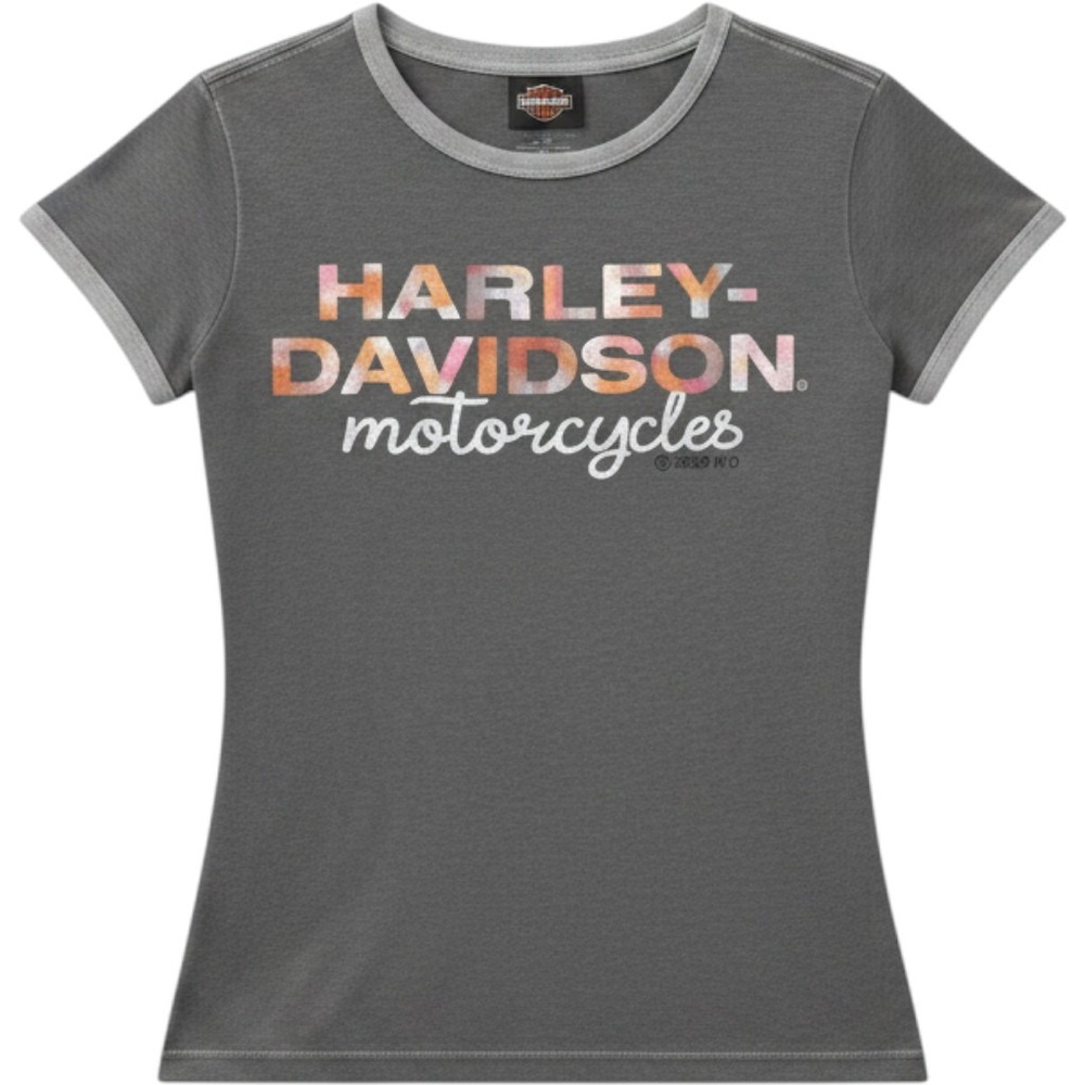Harley-Davidson Girls Size 5 Grey Ringer T-Shirt Tie‎ Dye Logo Graphic